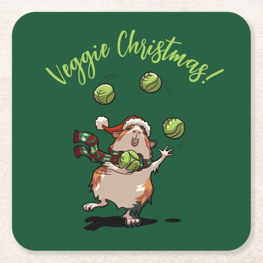Niedliche Guinea Pig Veggie Weihnachten! Sprout Ju Rechteckiger Pappuntersetzer (Vorderseite)