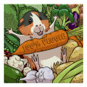 Niedliche Guinea Schwein 100% Veggie Carrot Cartoo Poster (Vorderseite)