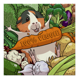 Niedliche Guinea Schwein 100% Veggie Carrot Cartoo Poster