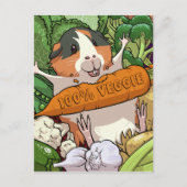 Niedliche Guinea Schwein 100% Veggie Carrot Cartoo Postkarte (Vorderseite)