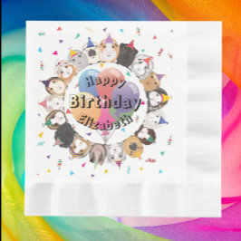Niedliche Guinea Schweine & Ballons Geburtstagspap Serviette