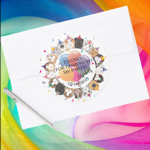 Niedliche Guinea Schweine & Ballons Geburtstagspar Runder Aufkleber