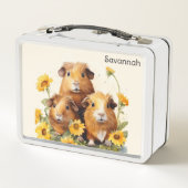 Niedliche Guinea Schweine Blume Hübsches Heimtier Metall Brotdose (Rückseite)