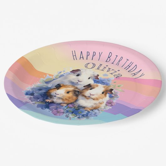 Niedliche Guinea Schweine Hübsche Bildergeschichte Pappteller (Schrägansicht)