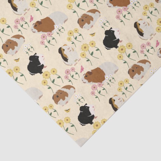 Niedliche Guinea Schweine im Blumengartenmuster - Seidenpapier (Detail)