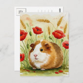 Niedliche Guinea Schweine Mohn Blume Postkarte (Vorne/Hinten)