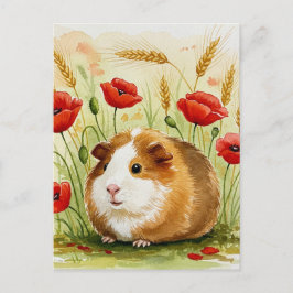 Niedliche Guinea Schweine Mohn Blume Postkarte