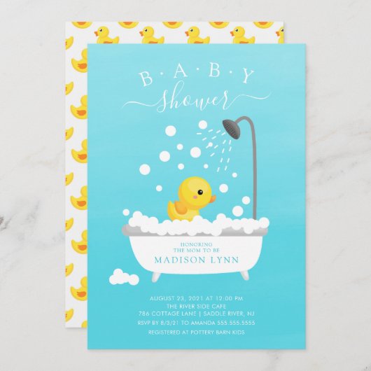Niedliche Gummi Duck Dusche Baby Einladung (Vorne/Hinten)