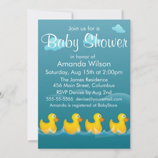 Niedliche Gummi Ducky Babydusche Einladung (Vorderseite)