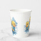 Niedliche Gummiente in blauer Kleidung Pappbecher (Rechts)