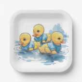 Niedliche Gummiente in blauer Kleidung Pappteller (Vorderseite)