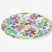 Niedliche gürtelfarbene Aquarellfarben Rose Blumen Pappteller (Schrägansicht)