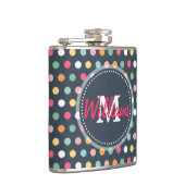 Niedliche, gürtelfarbige Monogramm-Polka-Punkte Flachmann (Rechts)