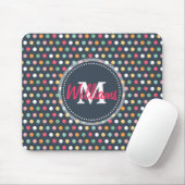 Niedliche, gürtelfarbige Monogramm-Polka-Punkte Mousepad (Mit Mouse)
