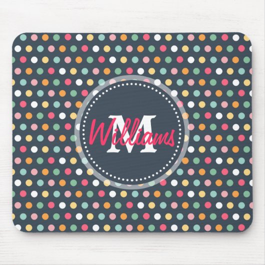 Niedliche, gürtelfarbige Monogramm-Polka-Punkte Mousepad (Vorne)