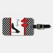 Niedliche, gürtelig-elegante High-Heel-Polka-Punkt Gepäckanhänger (Vorderseite horizontal)