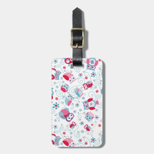 niedliche gürtelige Gesichter Eulen Blume Wirbel M Gepäckanhänger (Vorderseite vertikal)