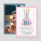 Niedliche gürtelpastellfarbene Kerzen Kuchen Foto  Einladung (Vorne/Hinten)