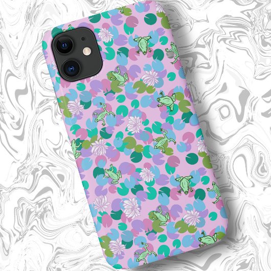 Niedliche gürtelrosa Froschkunst mit Wasserlilien Case-Mate iPhone Hülle