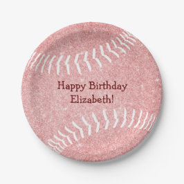 niedliche, gürtelrosa Softball-Baseball Geburtstag Pappteller