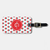 Niedliche, gürtelrote Erdbeermuster, monogramm Gepäckanhänger (Vorderseite horizontal)