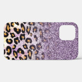 Niedliche, gürtnäckige lila Imitate Glitzer Leopar Case-Mate iPhone Hülle (Rückseite (Horizontal))