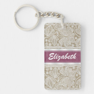 Niedliche, gürtnig Vintage, monogramm-weiße Spit Schlüsselanhänger