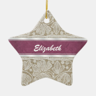 Niedliche, gürtnig Vintage, monogramm-weiße Spitze Keramik Ornament