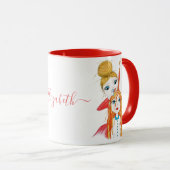 Niedliche Haarschneide Whimsical Illustration Name Tasse (VorderseiteRechts)