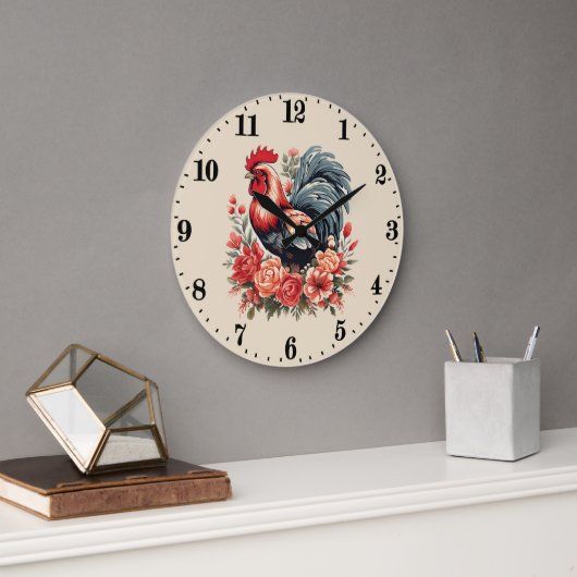 Niedliche Hahnenfahrer Große Wanduhr (Büro)