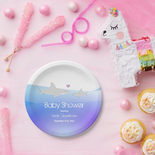 Niedliche Haie Lila Ozean | Babydusche Teller (Party)