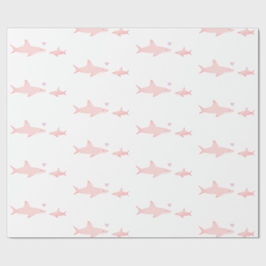Niedliche Haie Rosa Weiß | Babydusche Geschenkpapier (Flach)