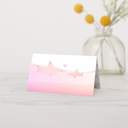 Niedliche Haie und rosa Ozeane | Babydusche Platzkarte (Rückseite)