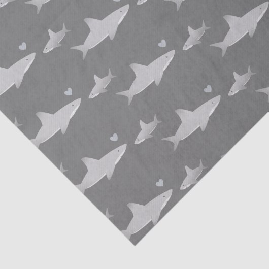 Niedliche Haifische mit solidem grauem Hintergrund Seidenpapier (Ausschnitt)