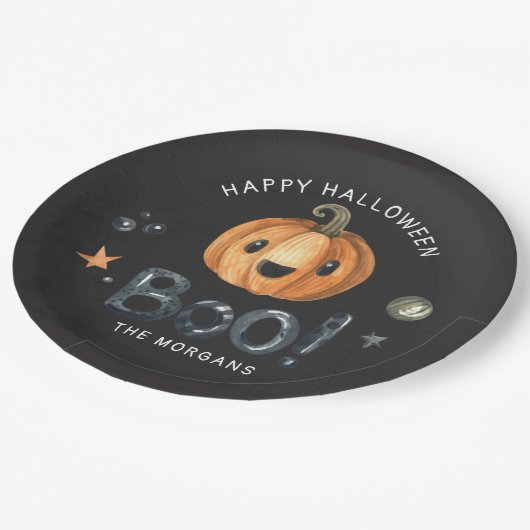 Niedliche Halbkugel-Kürbis-Drehbuch Pappteller (Schrägansicht)