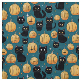 Niedliche Halbwale, schwarze Katzen und Kürbis Stoff