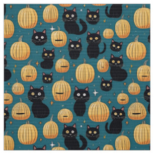 Niedliche Halbwale, schwarze Katzen und Kürbis Stoff