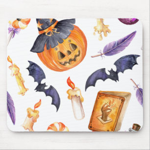 Niedliche Halloween-Abbildung mit Kürbis und Flede Mousepad