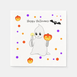 Niedliche Halloween Baby Ghost & Pumpkins auf Weiß Serviette