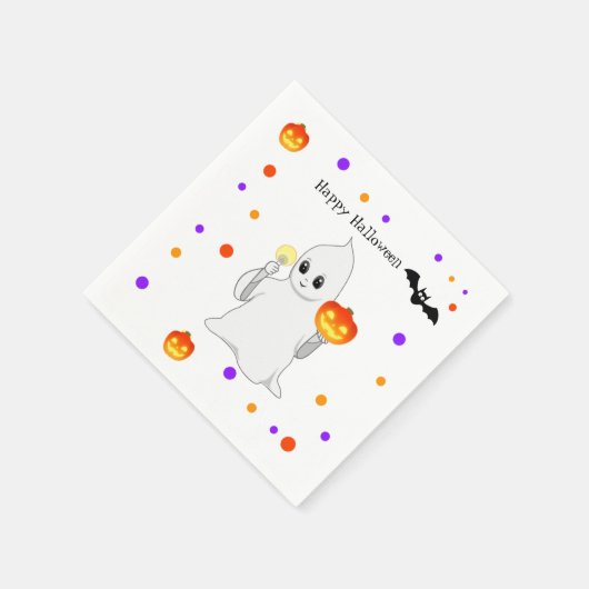 Niedliche Halloween Baby Ghost & Pumpkins auf Weiß Serviette (Ecke)