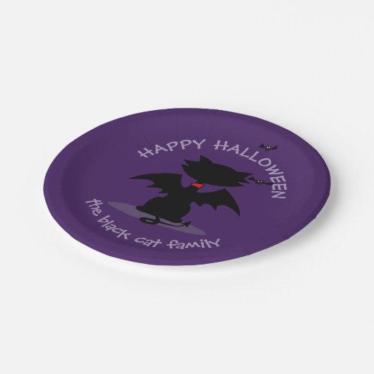 Niedliche Halloween Black Cat Bat Wings Paper-Tell Pappteller (Schrägansicht)