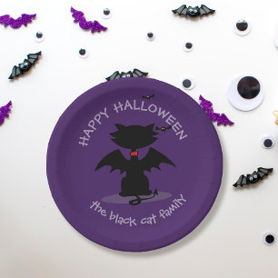 Niedliche Halloween Black Cat Bat Wings Paper-Tell Pappteller