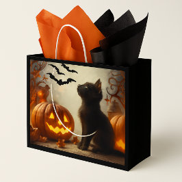 Niedliche Halloween Black Cat-Geschenktasche Große Geschenktüte