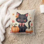 Niedliche Halloween Black Cat mit Pumpkins - Squar Kissen (Decke)