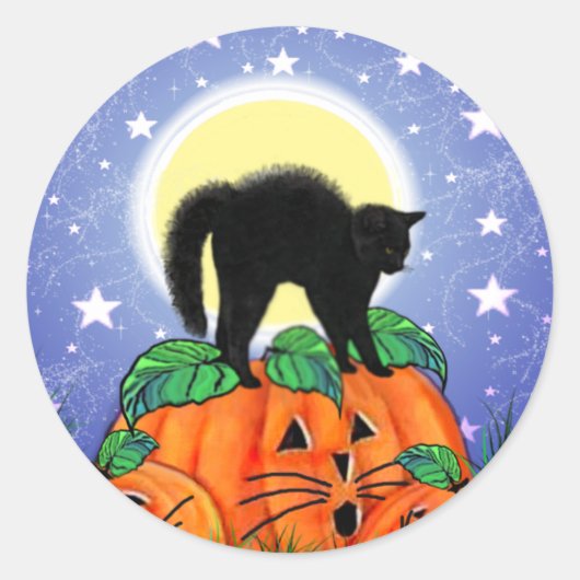 Niedliche Halloween Black Cat mit Pumpkins Sticker (Vorderseite)