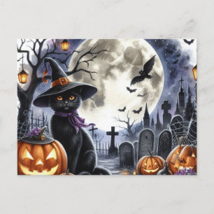 Niedliche Halloween Black Cat Postcard Postkarte