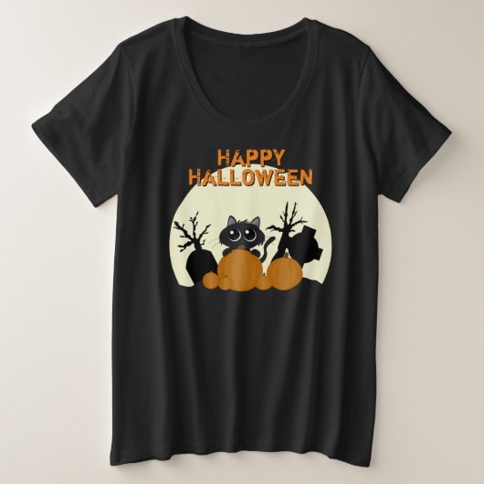 Niedliche Halloween Black Cat Spooky Große Größe T-Shirt (Design vorne)
