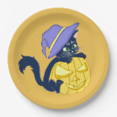 Niedliche Halloween Black Cat und Pumpkin Pappteller (Vorderseite)