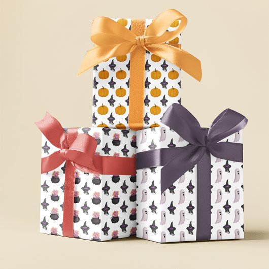 Niedliche Halloween Black Cat Witch Hat Muster Geschenkpapier Set