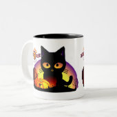 Niedliche Halloween Black Cat Zwei-Tone-Tasse Zweifarbige Tasse (Vorderseite Links)
